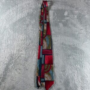 Cellini Collection Mens Silk Necktie Abstract Geometric Red Teal Olive Green 4in